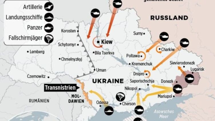 Bild рисует карту наступления России на Украину