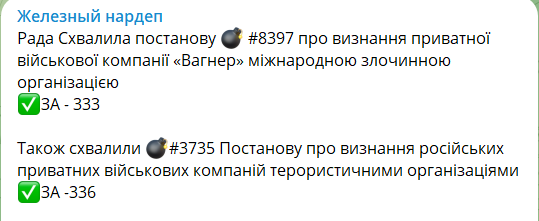 Рада визнала Вагнер міжнародною злочинною організацією