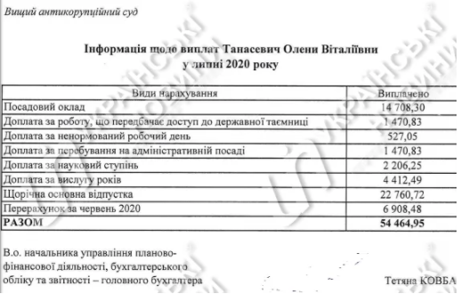 Зарплата главы ВАКС Елены Танасевич