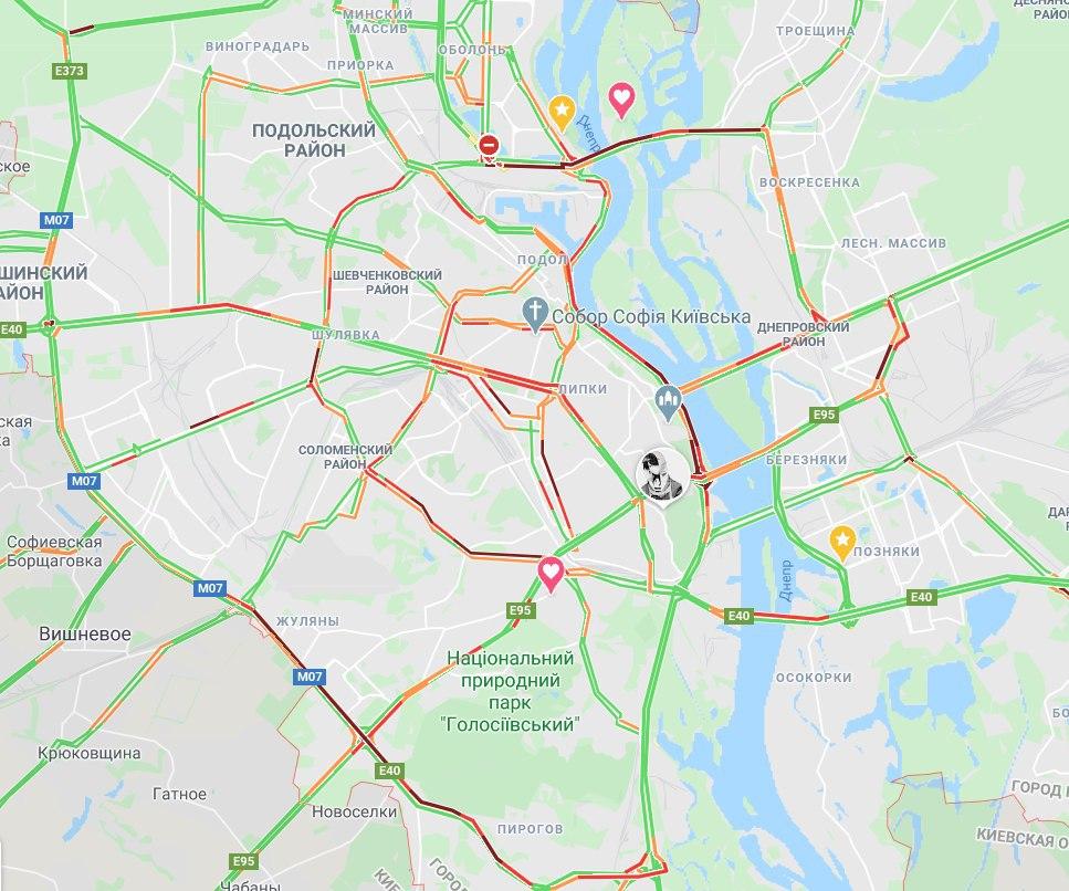 Пробки в Киеве 12 мая. Фото Google maps