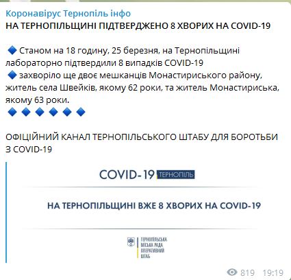 Скриншот с Telegram Коронавирус Инфо