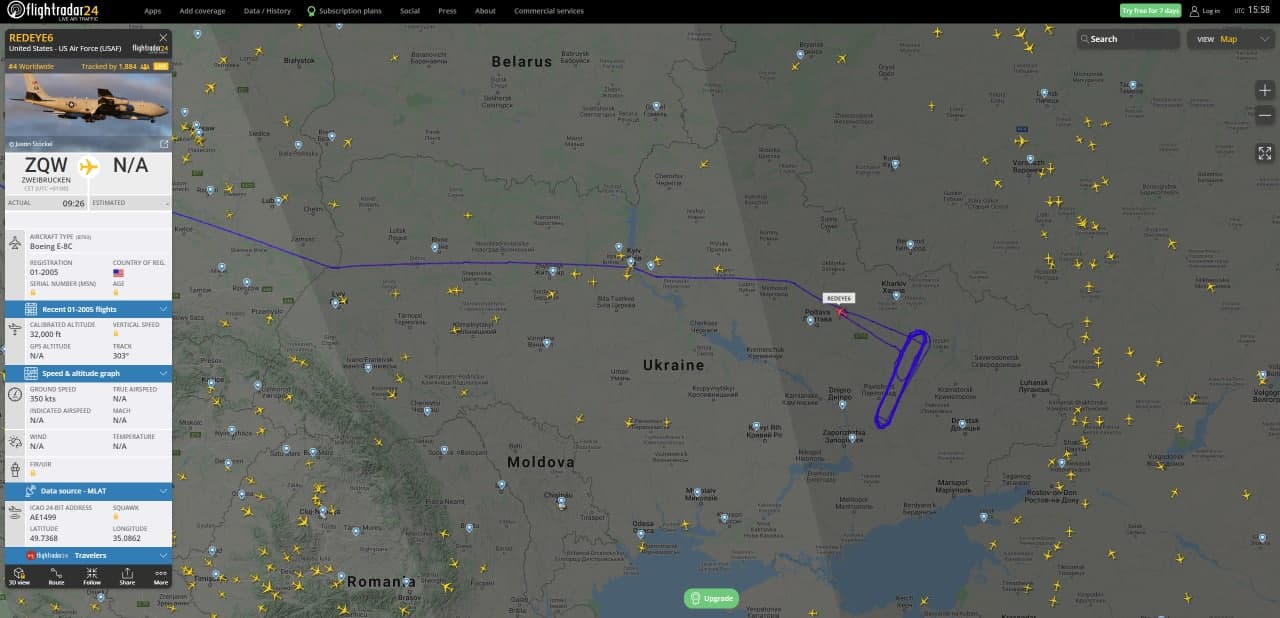 Данные с сервиса Flightradar24, снимок 1