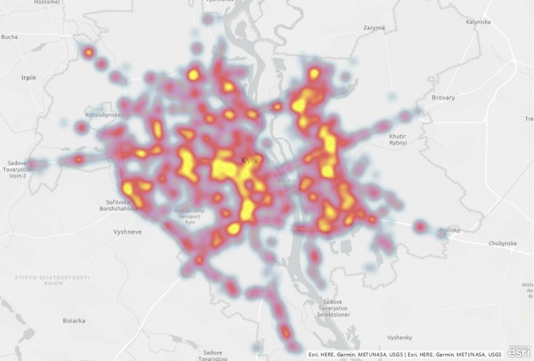 Карта наиболее опасных мест ДТП в Киеве. Сделана на основе данных ДТП полиции с 01.08.2016 до 31.12.2019