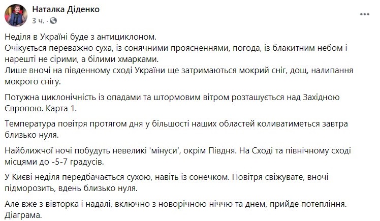 Какой будет погода в Украине. Скриншот: Диденко