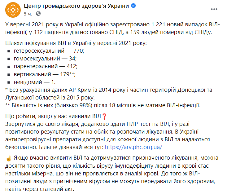 ЦОЗ сообщил украинцам, где провериться на ВИЧ