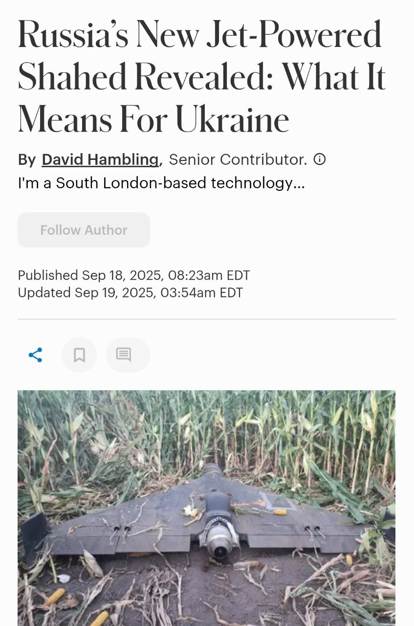 Снимок заголовка на forbes.com – Россия может начать запускать по Украине реактивные версии ударных дронов