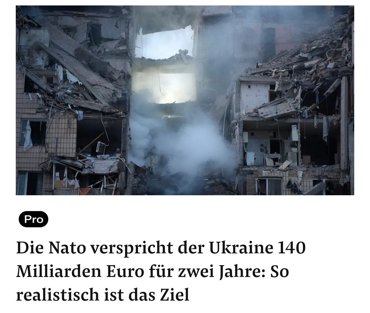 Снимок заголовка на nzz.ch &ndash; Обещанные &euro;140 млрд Украине от НАТО могут оказаться нереальными