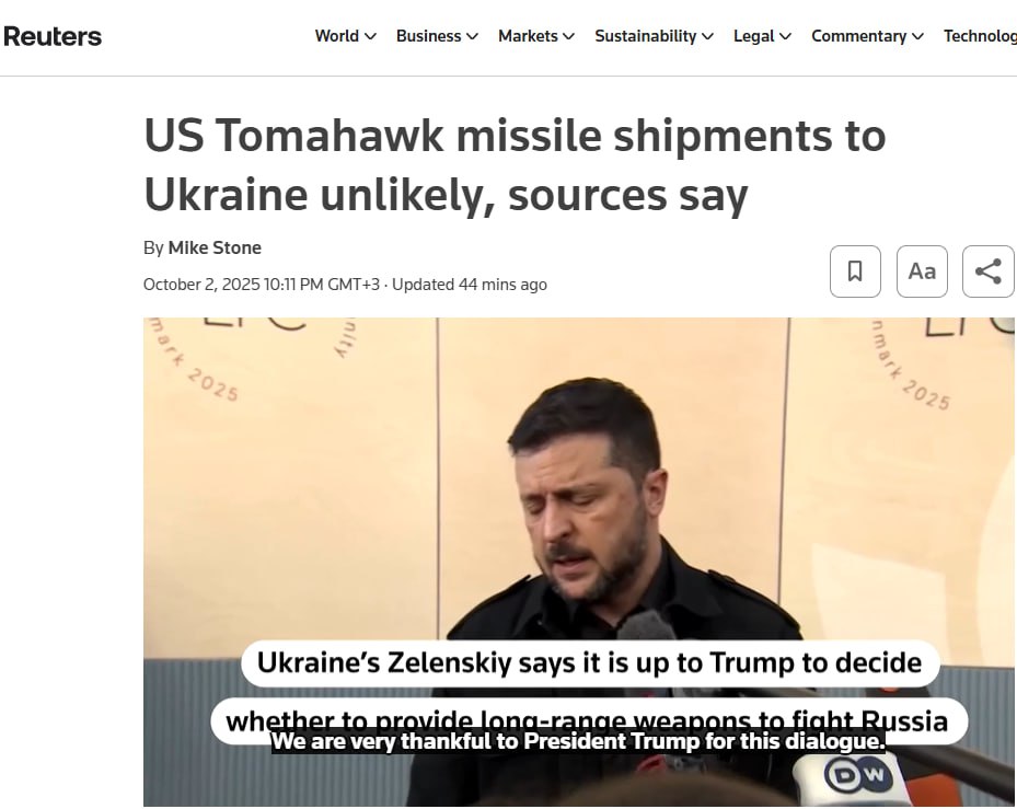 Снимок заголовка на reuters.com